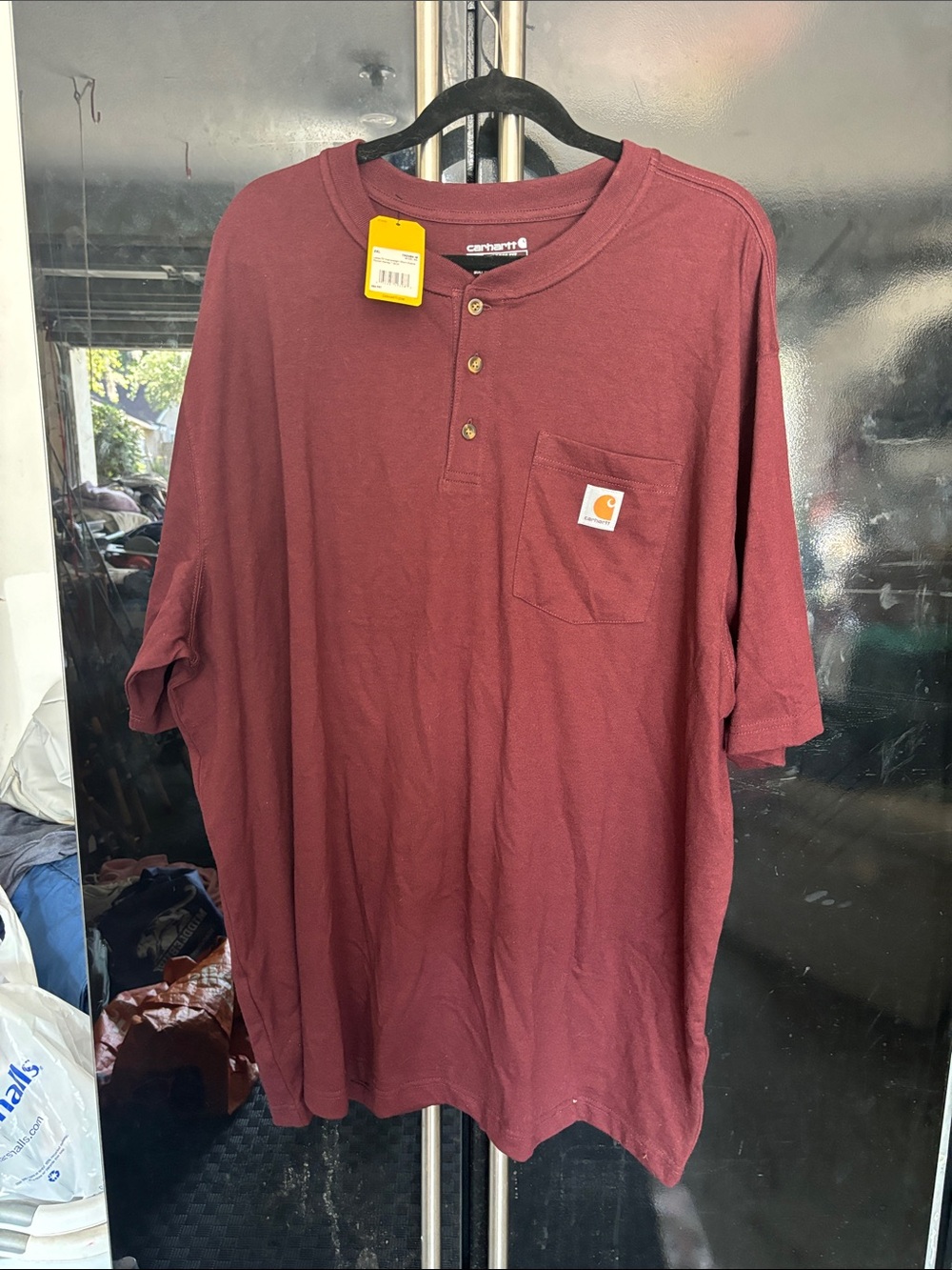 Carhartt Men’s Short Sleeve Henley Pocket Tee - Maroon